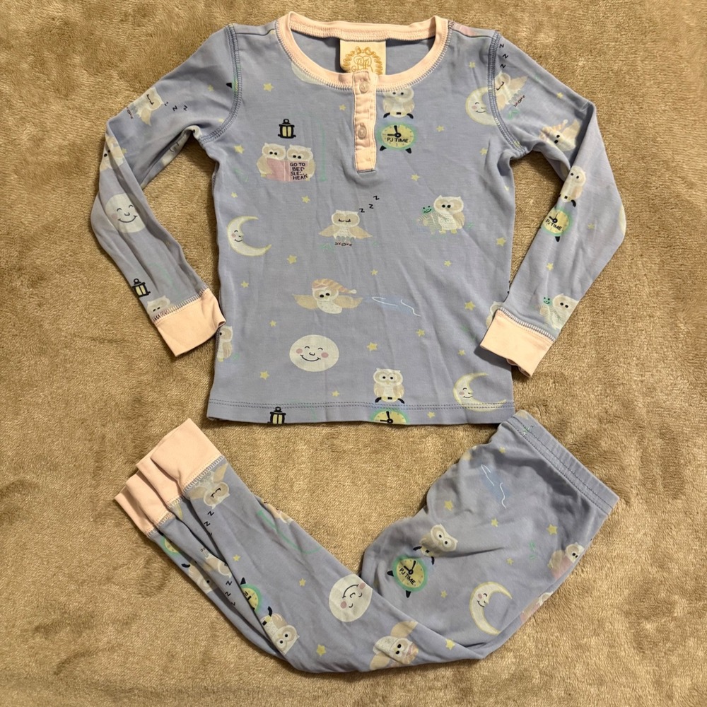 The Beaufort Bonnet Company Kids 4T Owl Moon Pima Cotton Pajama Set Blue Pink